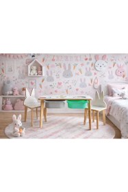 Resim Asrimo Yaz Sil Yüzeyli Çocuk Aktivite Masa Sandalye Takımı - Çift Hazneli Tavşan Sandalye 