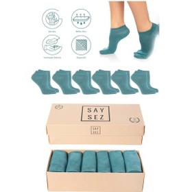 Resim Saysez Bambu Kadın Patik Düz Su Yeşili Mint Renk Çorap Dikişsiz Premium Kutulu 6'lı Paket Renkli 