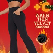 Resim Kadın Yüksek Belli Termal Yoga Pantolonu - Kalın Esnek Kışlık Pantolon, Elastik Bel ve Popo Kaldırıcı, Düz Lacivert Pembe/, Tam Boy Ayak Sıcaklığı Koşu, Spor Salonu, Günlük Giyim için - Makinede Yıkanabilir Soğuk Hava Pantolonu 