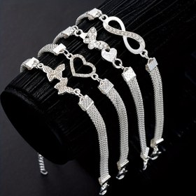 Resim 4 adet şık ve lüks su taşlı kalp kelebek 8 karakterli sonsuzluk sembolü ayak bilekliği seti, kadınlar için günlük tatil ve plaj partileri için ideal. Kadınların doğum günü ve Sevgililer Günü'nde harika bir hediye 
