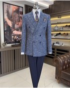 Resim İtalyan Stil Slim Fit Kruvaze Erkek Ceket Mavi T10962 - Mavi 