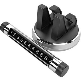 Resim Işıklı Geçici Durdurma Tabelası Evrensel Cep Telefonu Araç Numara Tutucu 360 Dönüş Hareketli Araç Park Etme Numara Plakası Kartı Gümüş 