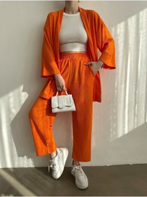 Resim BEJNA Kadın Turuncu Kimono Pantolon Örme Takımı 