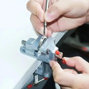 Resim 1 adet Ağır Hizmet Mini Alüminyum Banka Mengenesi - Kırmızı Düğmelerli Ayarlanabilir Masa Kelepçesi, Paslanmaz Çelik/Alüminyum Alaşım, DIY El Sanatları & Elektronik Projeler için 