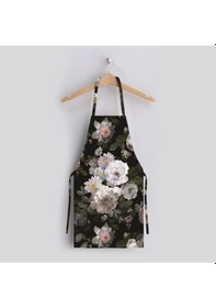 Resim Siyah Çiçek Tasarımlı Mutfak Önlüğü Keten Kumaş, Uluslararası Yıkama Ve Solmama Sertifikası Çok Renkli 