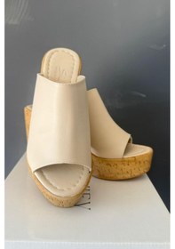 Resim Kadın Oven Bej 10 Cm Platfom Topuklu Mantar Taban Terlik K-850 Bej 