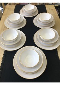 Resim Keramika Mat Beyaz El Dekor Altın 24 Parça 6 Kişilik Yemek Takımı 