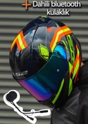 Resim LS2 Stream Evo Reflex Mavi Turuncu Kask + Dahili Bluetooth Kulaklık 