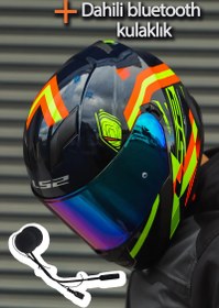 Resim LS2 Stream Evo Reflex Mavi Turuncu Kask + Dahili Bluetooth Kulaklık 