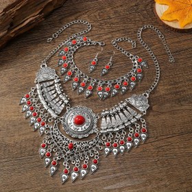 Resim 1 Çift Küpe + 1 Bilezik + 1 Kolye Kabile Takı Seti Retro Tasarım Çoklu Renkler Günlük Kıyafetlerinizle Eşleşmek İçin Parti Aksesuarları Seçin 