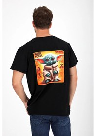 Resim Erkek Yapay Zeka Tasarım Sırt Aplike Özel Baskılı %100 Pamuklu Penye Regular Fit T-shirt Bebekyoda Siyah 