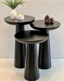 Resim Wood Wooden Siyah Ahşap 3 Lü Set Fitilli Mantar Yan Sehpa Modern Siyah Renk Fiskos Siyah 