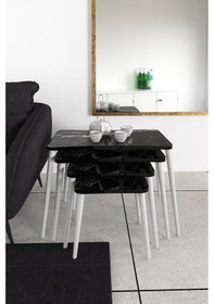 Resim Selen 4lü Zigon Sehpa Ahşap Beyaz Ayaklı Salon Seti Çay Sehpası Siyah Mermer 