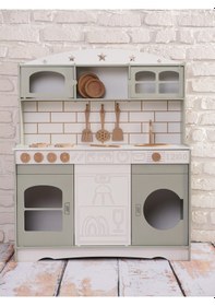 Resim Boyalı Ihlamur Ahşap Oyuncak Bulaşık Makine Detaylı Mutfak Tabak Ve Spatula Seti Hediye 