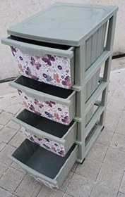Resim 4 Çekmece Tekerlekli BüyükBoy Komidin Sebzelik Kelebek Desen Yüksekliği 93cm 43x38 Plastik Dolap Raf 