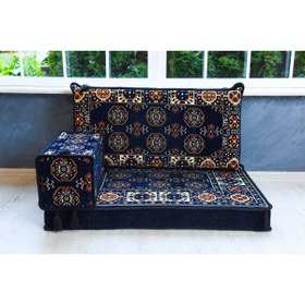 Resim BAKIRÖZÜ HOME Şark Köşesi Takımı , 95 Cm Yer Minderi Takımı (sünger Dahil) Lacivert Buhara Modeli (3 Parça) 