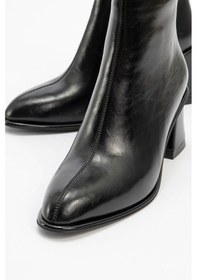 Resim Luvi Shoes Alba Siyah Cilt Kadın Kalın Topuklu Bot Siyah-Cilt 