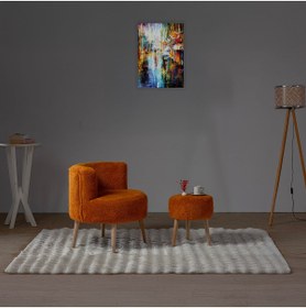 Resim mhrgroup cma Modern Teddy Kumaş Ahşap Ayaklı Berjer Koltuk & Puf | Şıklık ve Konfor Bir Arada İkili Çay Seti 