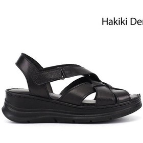 Resim Gönderi(R) Gönderi R Kadın Siyah Cırt Bantlı Dolgu Topuk Hakiki Deri Sandalet Dyza65145873 