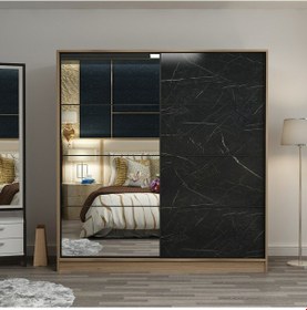 Resim Minarmobilya Minar Kale 2 Kap.Aynalı Sürgülü Dolap 180 Cm - Dore/ Royal Mermer 