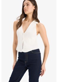 Resim DeFacto Coool Slim Fit Dar Kesim Düğmeli Triko Yelek D3584AX25SPER222 Ekru 