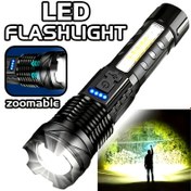 Resim Şarj Edilebilir LED El Feneri, Çalışma Işığı, USB Şarj, Taşınabilir Spot Işığı, Yüksek Yoğunluklu Açık Hava Çok İşlevli Uzun Menzilli Aydınlatma, 18650 Lityum Pil ile, Açık Hava Kullanımı İçin 
