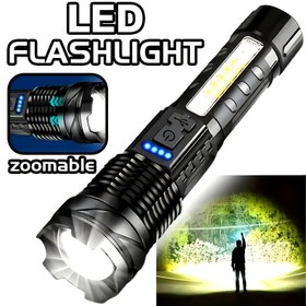 Resim Şarj Edilebilir LED El Feneri, Çalışma Işığı, USB Şarj, Taşınabilir Spot Işığı, Yüksek Yoğunluklu Açık Hava Çok İşlevli Uzun Menzilli Aydınlatma, 18650 Lityum Pil ile, Açık Hava Kullanımı İçin 