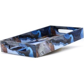 Resim Mavi Desenli Ahşap Tepsi Orta Boy 