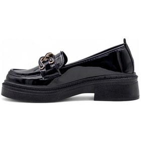 Resim Şanzelize Toka Detaylı Kadın Loafer Ayakkabı Rugan Siyah 