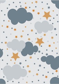 Resim Kaymaz Tabanlı Ince Yıkanabilir Çocuk Halısı Yıldız Bulut Çok Renkli 