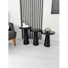 Resim Aselya Home Doğal Ahşap 3'lü Set Mantar Yan Sehpa Modern Siyah Fiskos Zigon Çiçeklik 