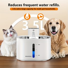 Resim Kablosuz Şarjlı Kedi Su Çeşmesi, Kızılötesi Hareket Sensörlü Evcil Hayvan Su Dağıtıcısı, Şarj Edilebilir Pil, 60 Gün Uzun Pil Ömrü, 3.5L/118oz, Su Seviyesi İzleme Penceresi ile 