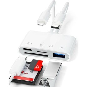 Resim 4 İn 1 Lightning Type-c Çıkışlı Çoklu Kablolu Otg Çevirici Adaptör Sd Tf Kart Okuyucu Usb Hub 