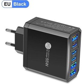 Resim 55 W 3 Usb 3 Pd Şarj Cihazı Hızlı Şarj Qc3.0 Seyahat Şarj Cihazı İphone Uyumlu 15 14 Eu Black Plug 1 Adeat 