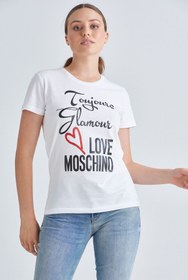 Resim Love Moschino Kadın Yazılı T-shirt 