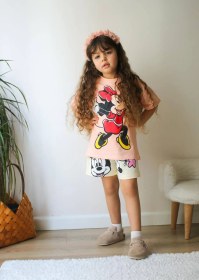 Resim Kız Çocuk Somon Minnie Mouse Takım 