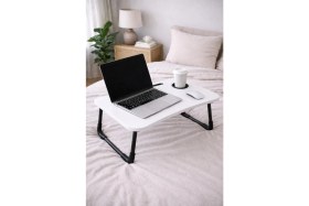 Resim Hodbehod Taşınabilir Katlanır Koltuk Yatak Üstü Laptop Tablet Çalışma Masası ve Kahvaltı Sehpası Beyaz 