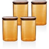 Resim Akasya Dikdörtgen Cam Kavanoz Seti Amber 4 Parça 1200 Ml The Mia
