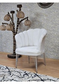 Resim Zafir Tekli Krom Kaplama Tel Ayak Papatya Çay Seti Koltuk Tekli Berjer , Balkon, Salon, Ofis, Cafe Koltuk Krem 