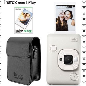 Resim Instax mini LiPlay Hybrid Misty White Fotoğraf Makinesi 10'lu Film ve Deri Kılıf Hediye Seti 