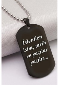 Resim Kişiye Özel Isimli Siyah Asker Künyesi Çelik Erkek Kolye Eck04S Beyaz 
