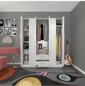 Resim Kenzlife Gardırop 6 Kapılı Çekmeceli Begonvil150 Byz Kapaklı Gardolap Dolap 