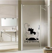 Resim cnpromosyon Dog Grooming Yazılı Duşta Sevimli Köpek Silüeti Dekoratif Banyo Duvar Sticker, Çıkartma, Etiket 