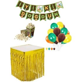 Resim Dinazor Tema 20 Adet Balon Banner Mısır Kutusu Masa Eteği Doğum 