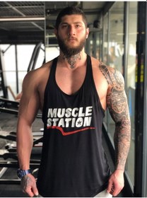 Resim Musclestation Toughman Tank Black Workout Fitness Atlet 