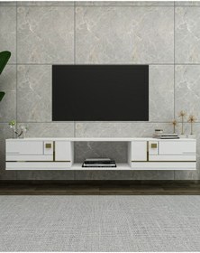 Resim Aredamct Duvara Montaj Tv Sehpası Beyaz-altın Beyaz-altın 