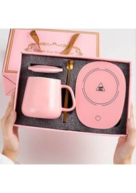 Resim Elektrikli Kahve Isıtıcılı Şık Kahve Fincanı Seti Karıştırıcı Kaşık Ve Isıtma Tabağı Hediyelik Set Pembe 
