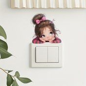 Resim 1 Adet Sevimli Kız Düşünen Duvar Anahtarı Sticker - Banyo, Yatak Odası, Oturma Odası için Çıkarılabilir, Kendinden Yapışkanlı Işık Anahtarı Süslemesi - Pembe Fiyonk & Çiçekli Karikatür Tasarımı, Temizlemesi Kolay Ev Dekor Aksesuarı, Komik Banyo Duvar Sanatı, Yatak Odası Süsleme 