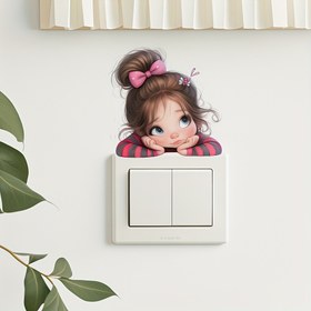 Resim 1 Adet Sevimli Kız Düşünen Duvar Anahtarı Sticker - Banyo, Yatak Odası, Oturma Odası için Çıkarılabilir, Kendinden Yapışkanlı Işık Anahtarı Süslemesi - Pembe Fiyonk & Çiçekli Karikatür Tasarımı, Temizlemesi Kolay Ev Dekor Aksesuarı, Komik Banyo Duvar Sanatı, Yatak Odası Süsleme 