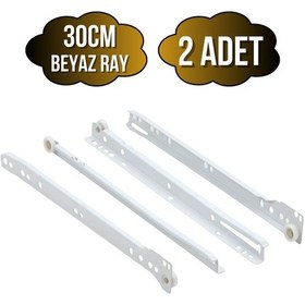 Resim Beyaz Metal Çekmece Rayı Tekerlekli Mobilya Dolap Çekmece Rayı Beyaz 30cm 2 Takım Metal Çok Renkli 